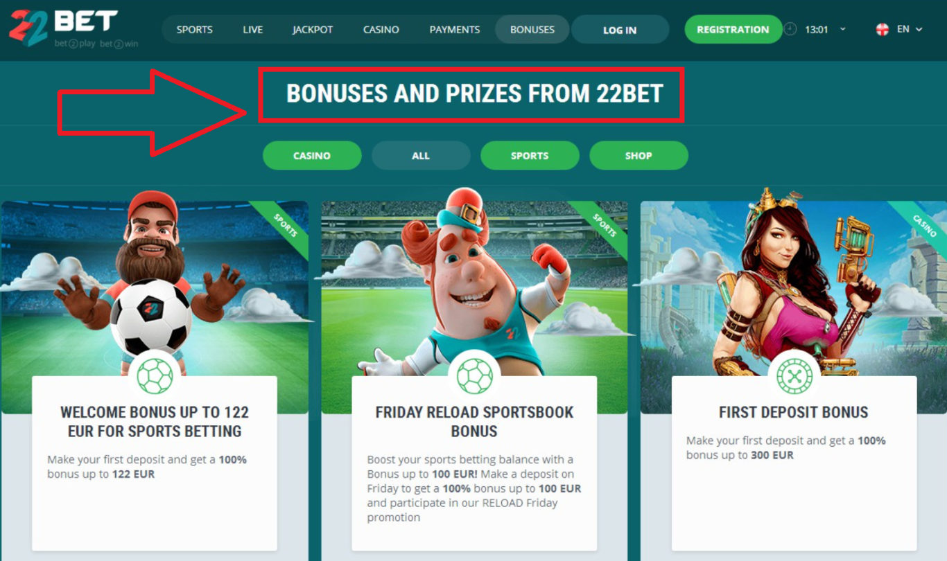 Variety of gifts 22Bet bonus and their rules 