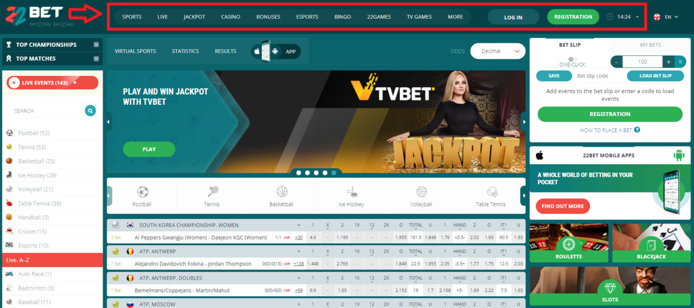 Review of available entertainment at 22Bet